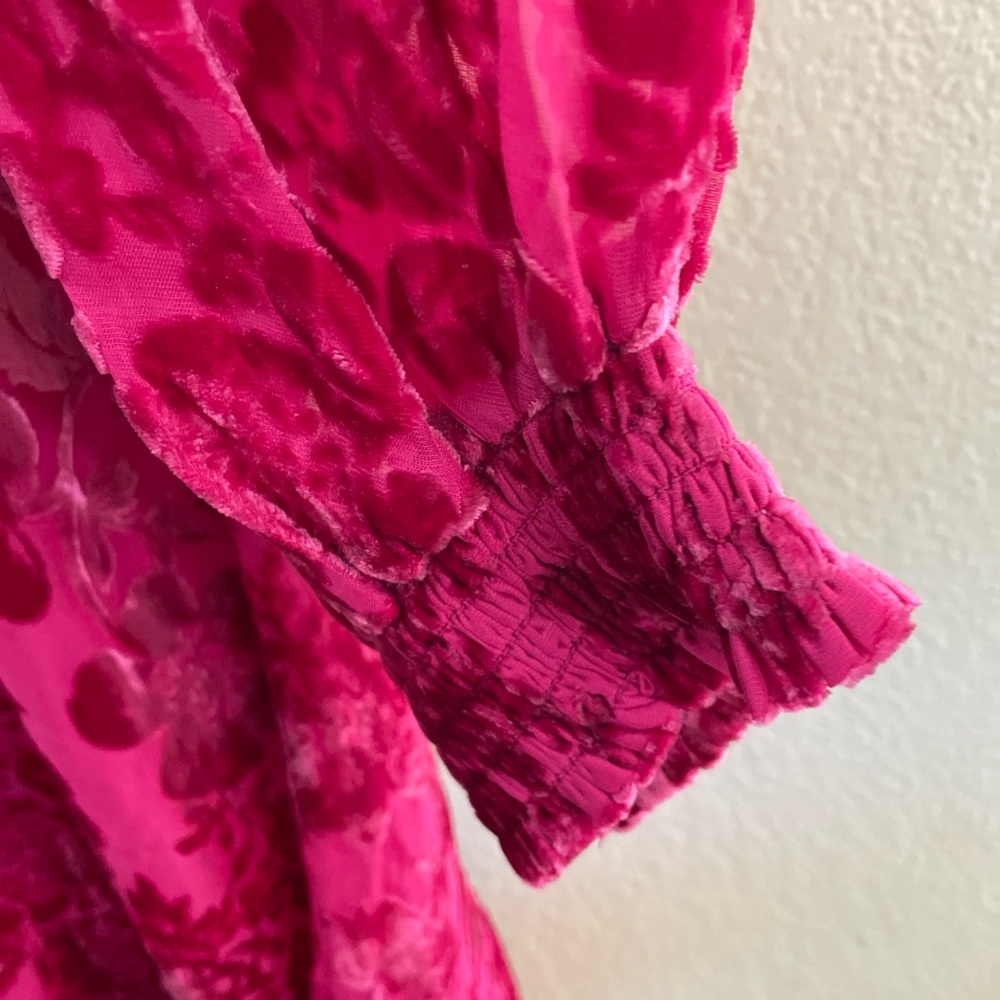 NWT Hale Bob Fuchsia Burnt Velvet Silk Blend Dress whimsical romantic Y2K 60's - Picture 4 of 11